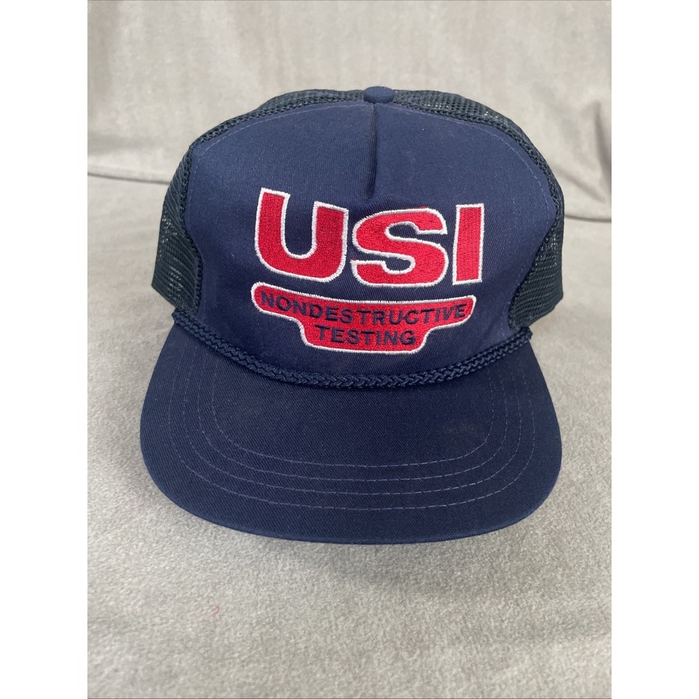 80s USA Vintage Mens‎ Adjustable Trucker Hat Navy USI Nondestructive Testing